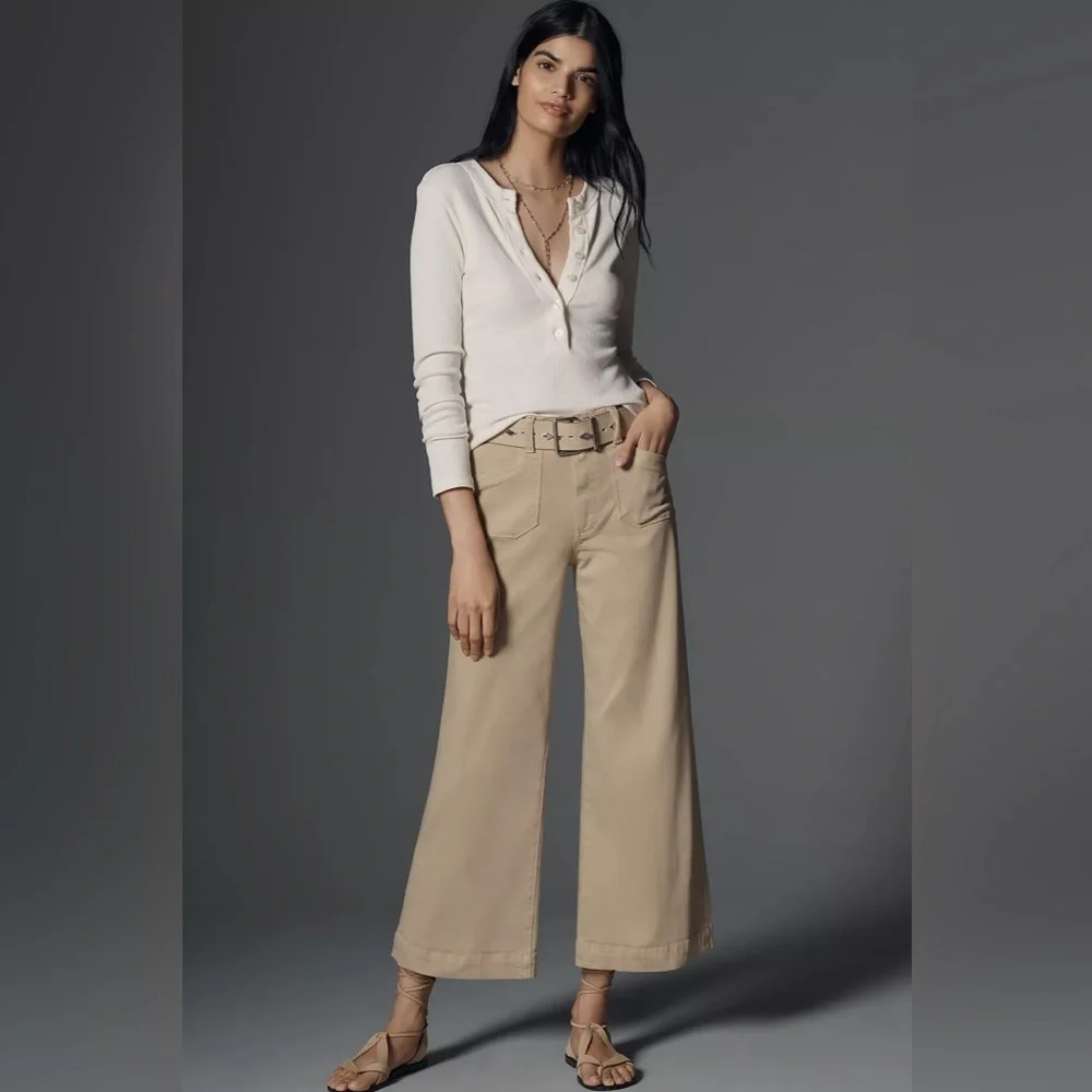 NWT! Paige Raffia Tan Anessa Utility High-Rise Crop Wide-Leg Jeans - Size 33 🟣 - Picture 4 of 5